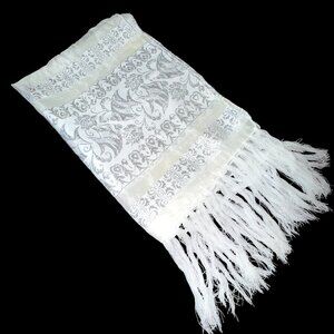 Scarf Pashmina Shall Wrap White with Silver Threads Evening Wedding Prom